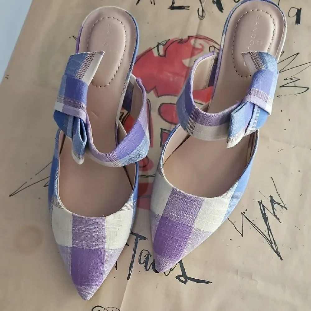 Bandolino Plaid Purple and Cream Heels